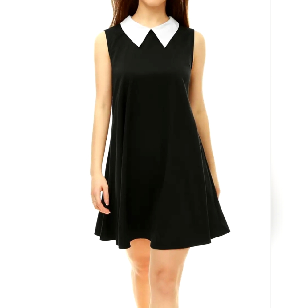 B&W Allegra K Peter Pan Wednesday Addams Collared Mini Dress – Size Large